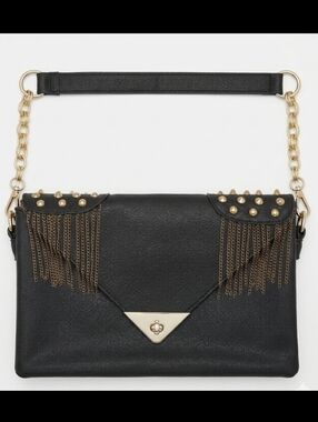 Vintage 80's Style Black Fringe Chain-Accent Shoulder Bag